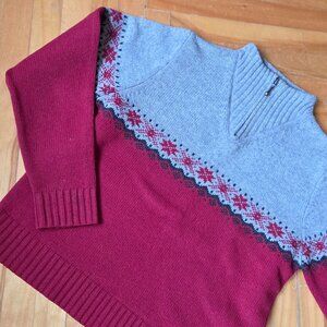 Woolrich-100% Lambswool Ruby and Gray Woolrich Sweater